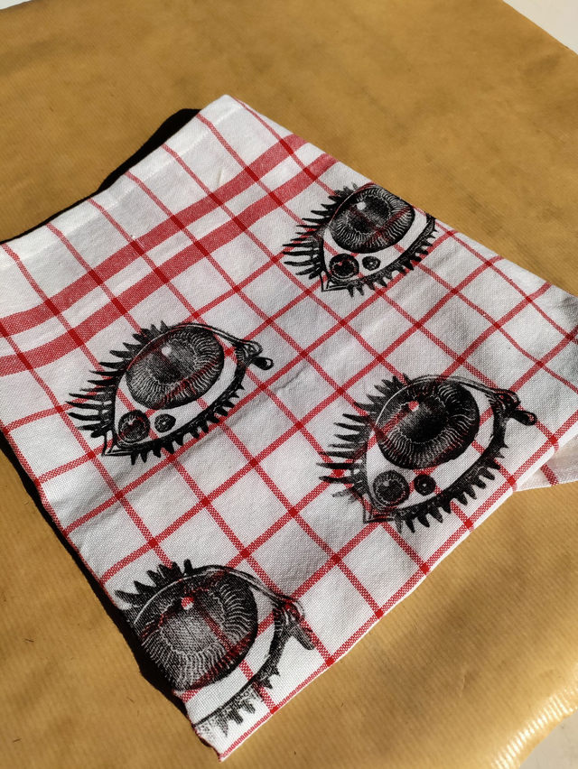 Torchon imprimé 50 x70 cm -linogravure " polycorie"