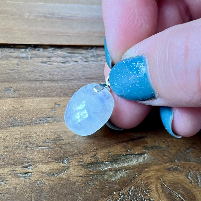 Pendentif en Péristérite et bélière en acier inoxydable