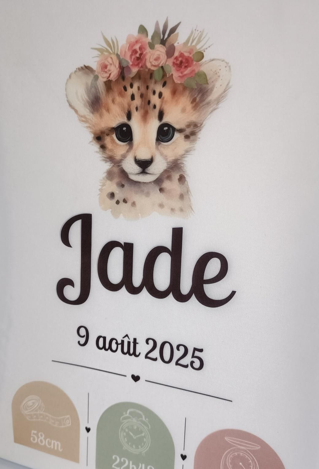 Toile de naissance personnalisée encadrée – Cadeau de naissance unique – Décoration chambre bébé – Souvenir doux et poétique
