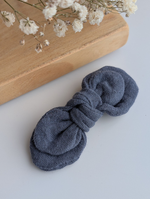 Barrette Noeud Romane pince crocodile tons bleu/gris