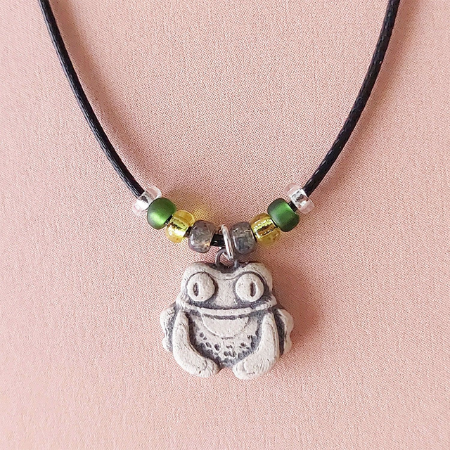 Tiny frog ceramic charm - handmade - ceramic toad pendant - rustic clay frog