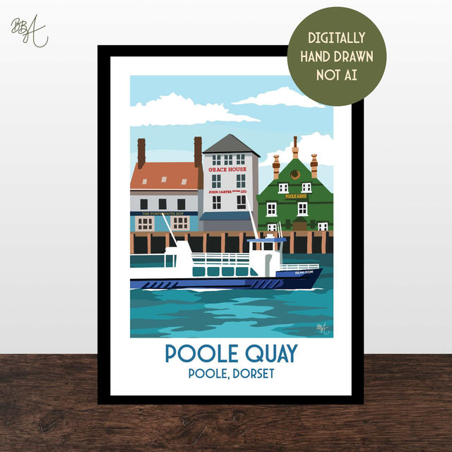 Poole Quay, Travel Poster Print - Vintage Style Dorset Wall Art