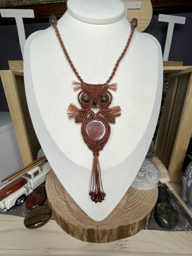 collier Hibou jaspe rouge