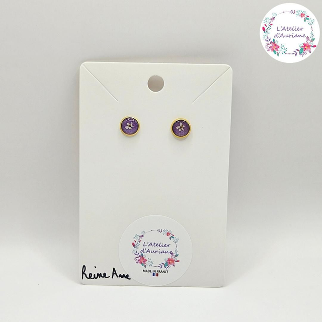 Puces d'oreilles "Reine Anne violette" dorées