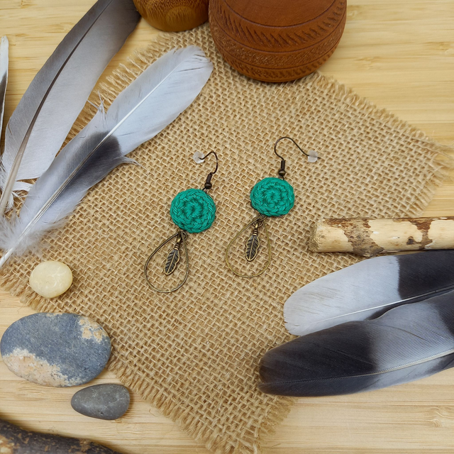 Boucles d&#039;oreille vertes et bronze - Collection Ethnique