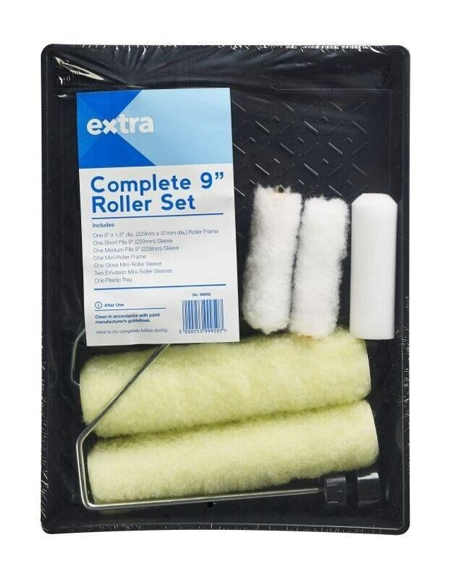 Extra Complete Paint Roller Set with Frame Tray and Selection of 5 Sleeves