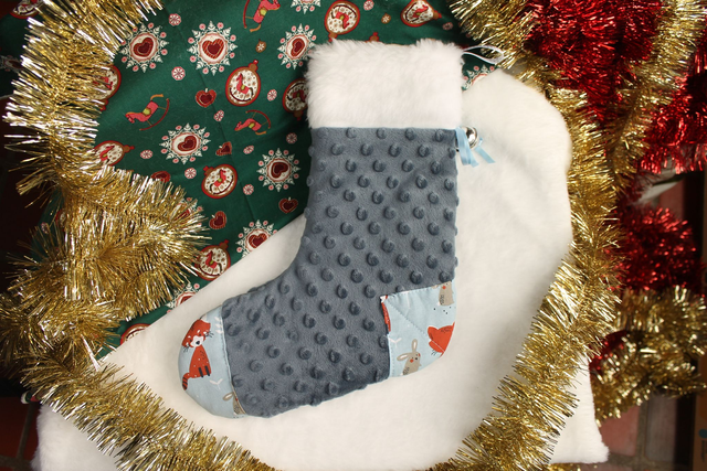 Chaussette de Noël minky bleu
