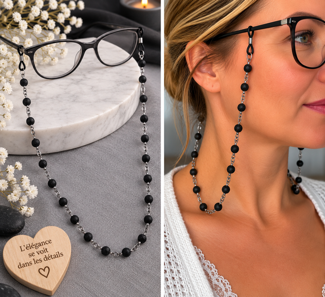 Chaîne de lunettes en acier inoxydable et pierres naturelles