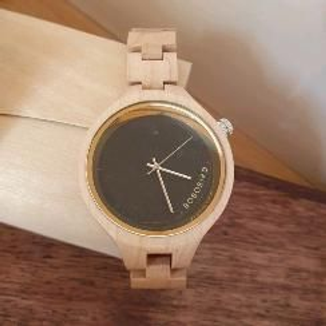 Holzuhr Damen hell/schw./gold