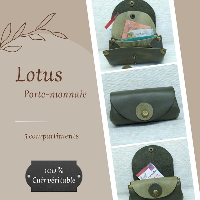 LOTUS Porte monnaie et Carte - Vert olive