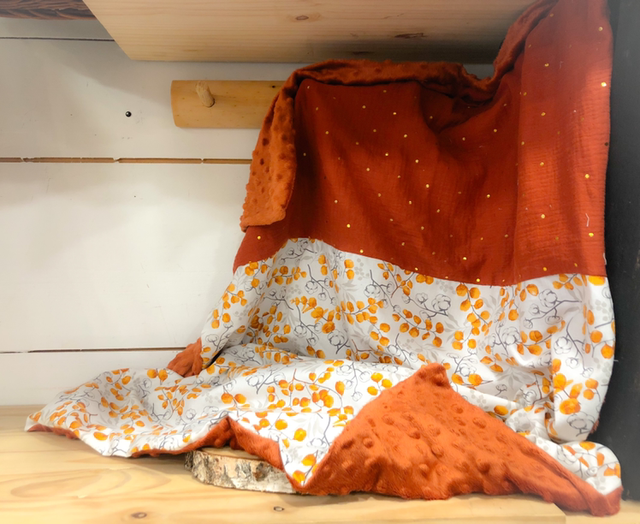 Plaid fleur de coton rouille 