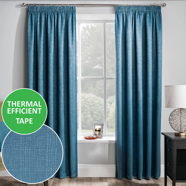 Enhanced Living Matrix Teal Thermal Room Darkening Readymade Curtains