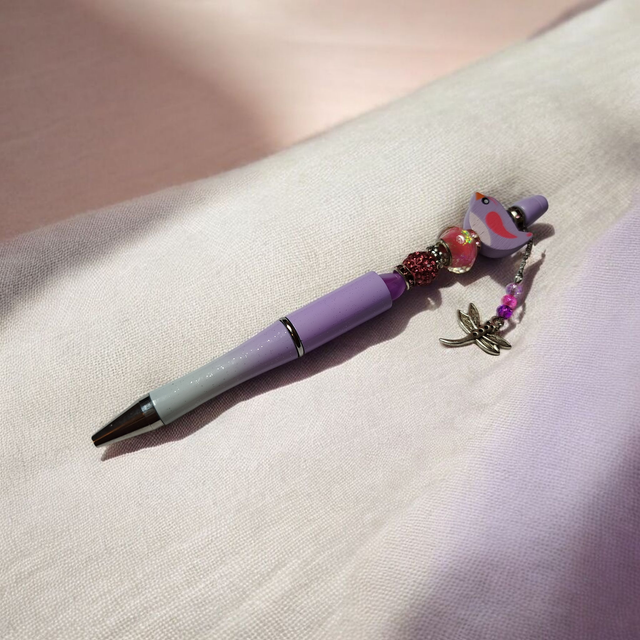 Stylo perles parme et rose