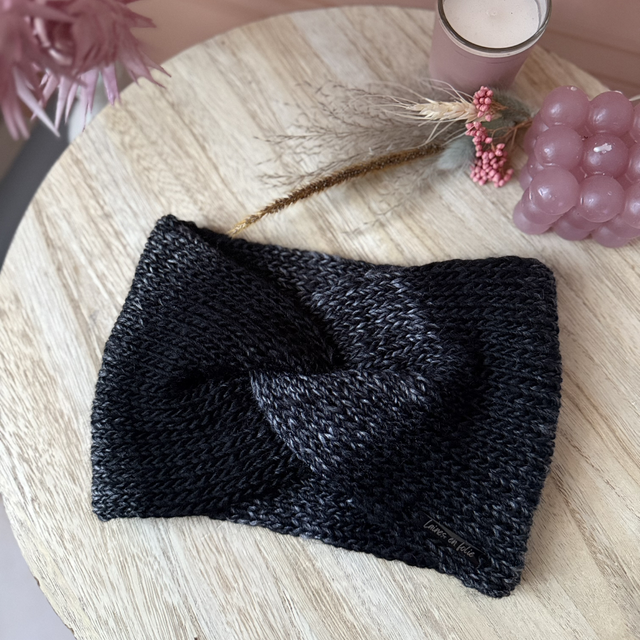 Bandeau noué en tricot - Noir et gris