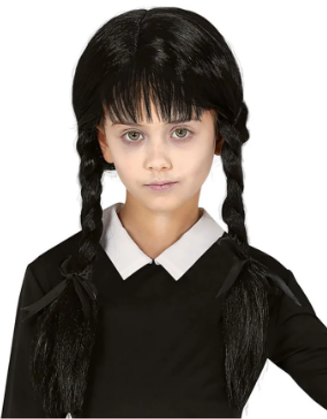 Parrucca nera con trecce con frangia per bambini