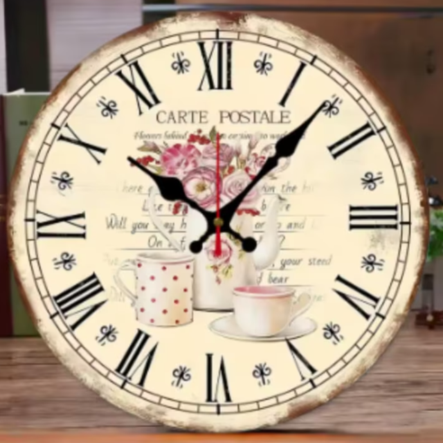 Ronde wandklok van hout Franse Ansichtkaart (25cm)