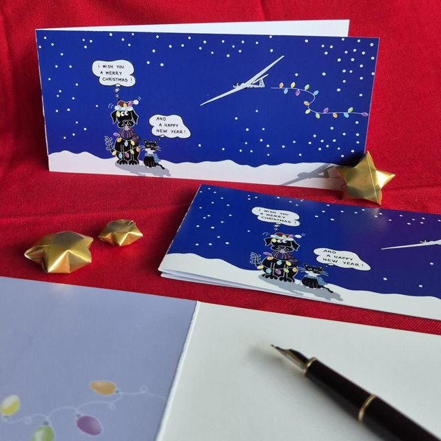 Weihnachtskarte Segelflug "Flugplatzkatze"