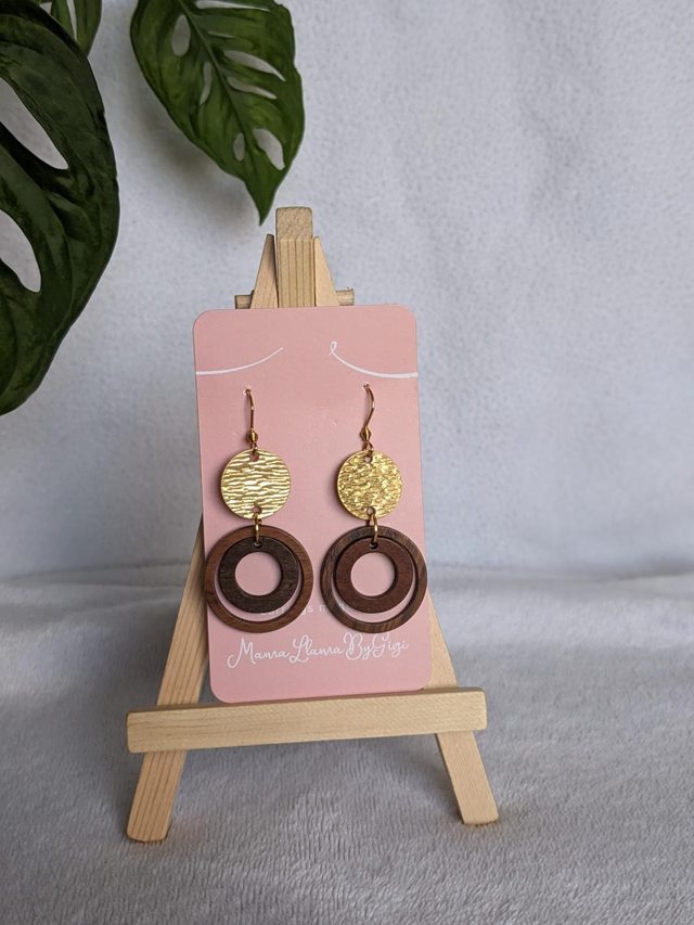 Wood and Brass Circle Earrings