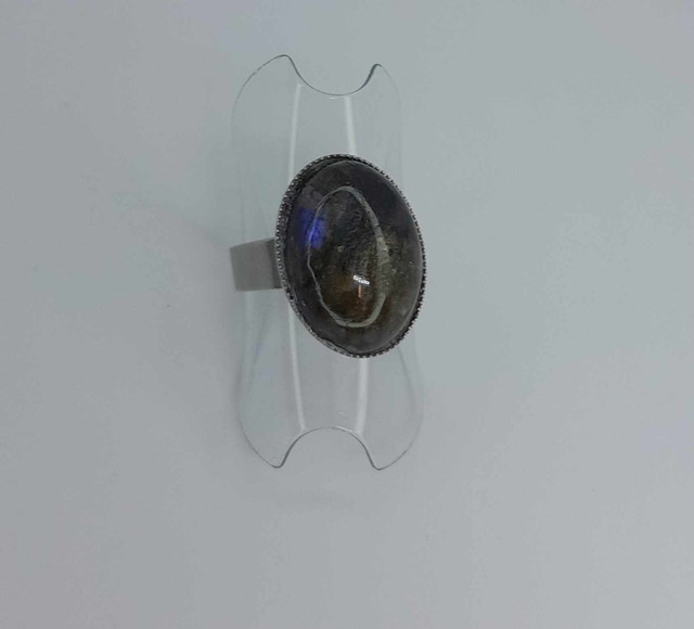 Bague labradorite et acier inoxydable réglable