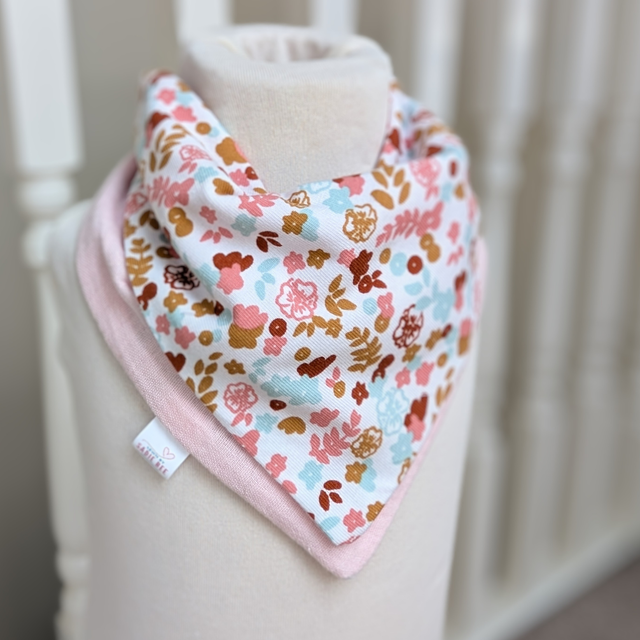 Pink & Mint Green Flowers Reversible Drool Bib