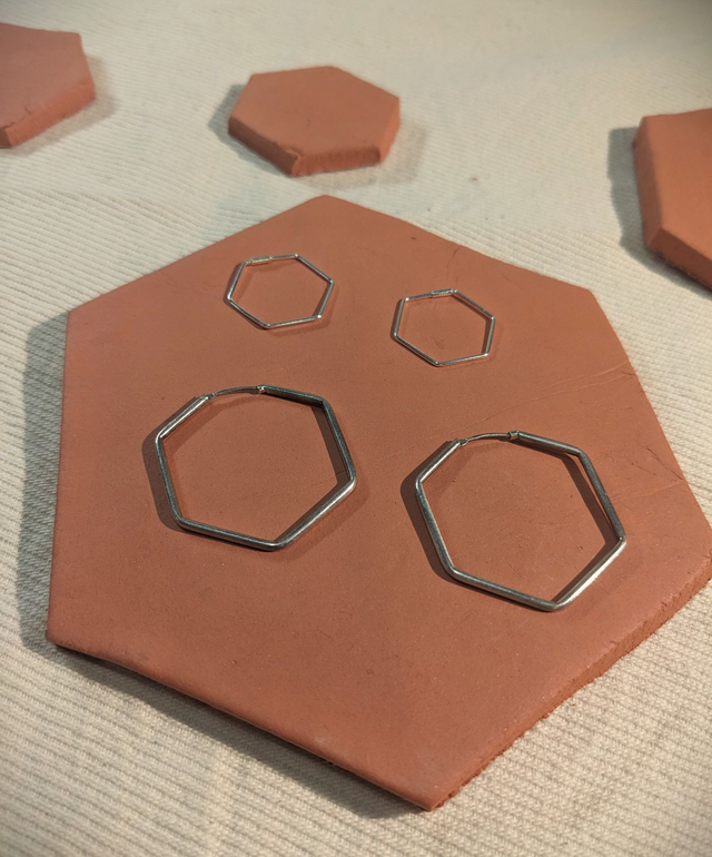 Collection Tomettes - "Exagòn" - Créoles Hexagones d'Argent 925