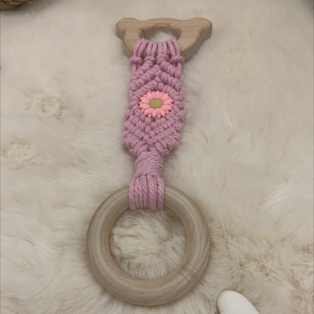 Anneaux dentitions rose avec fleur 