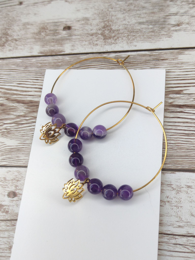 Boucles Améthyste créole 4 cm