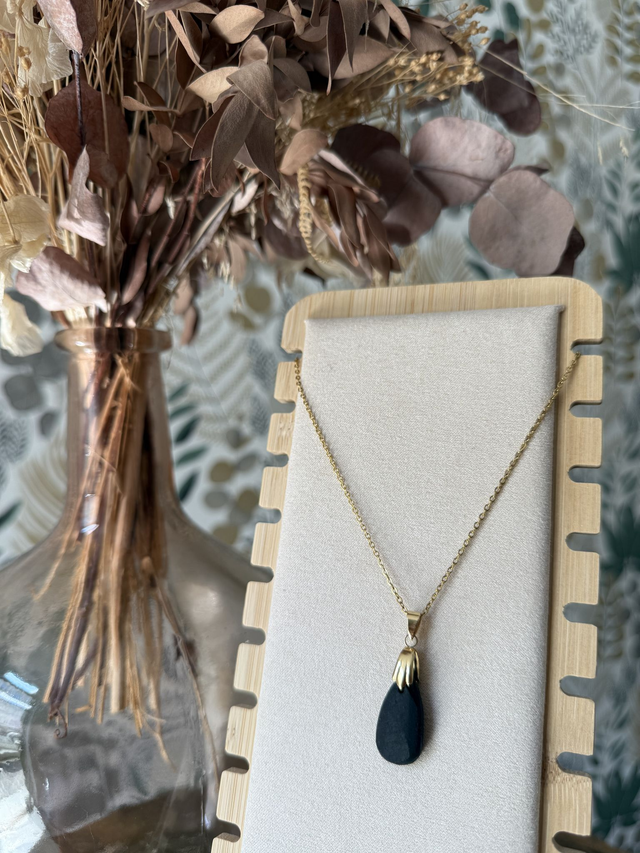 Collier Pendentif en Tourmaline &amp; Inox couleur dorée