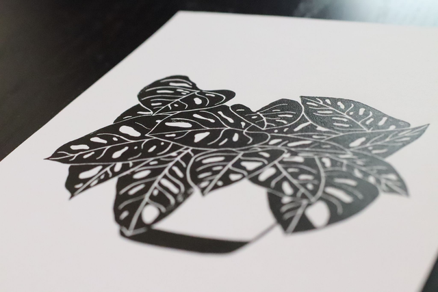 Linogravure A5 Monstera Adansonii (Monstera Monkey Mask)