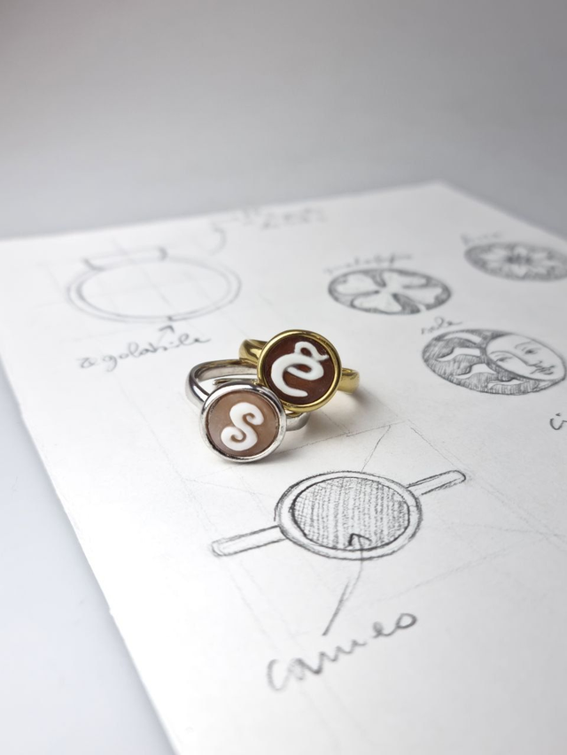  Anello Cammeo Lettera Minimal