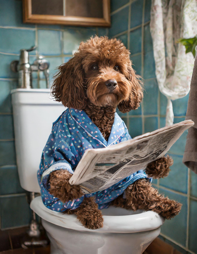 Cockapoo on the Toilet Framed Canvas