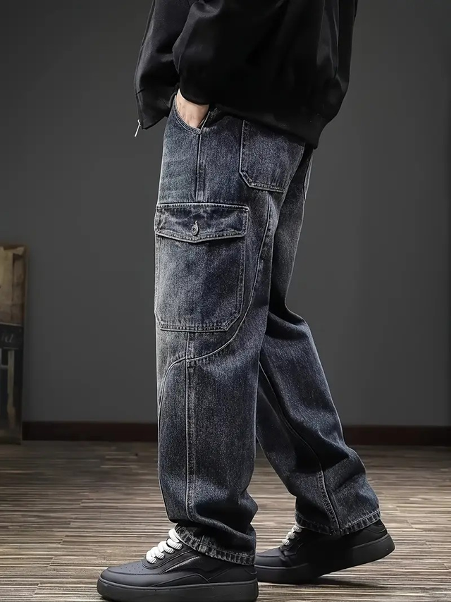 Men's Washed Cat Whisker High Street Straight Casual Harem Pants