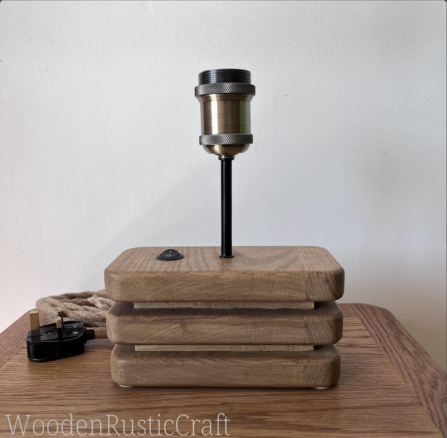 Oak and Maple Table Lamp with Tiered Wooden Base
