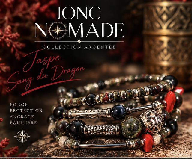 Jonc NOMADE Jaspe sanguin argenté