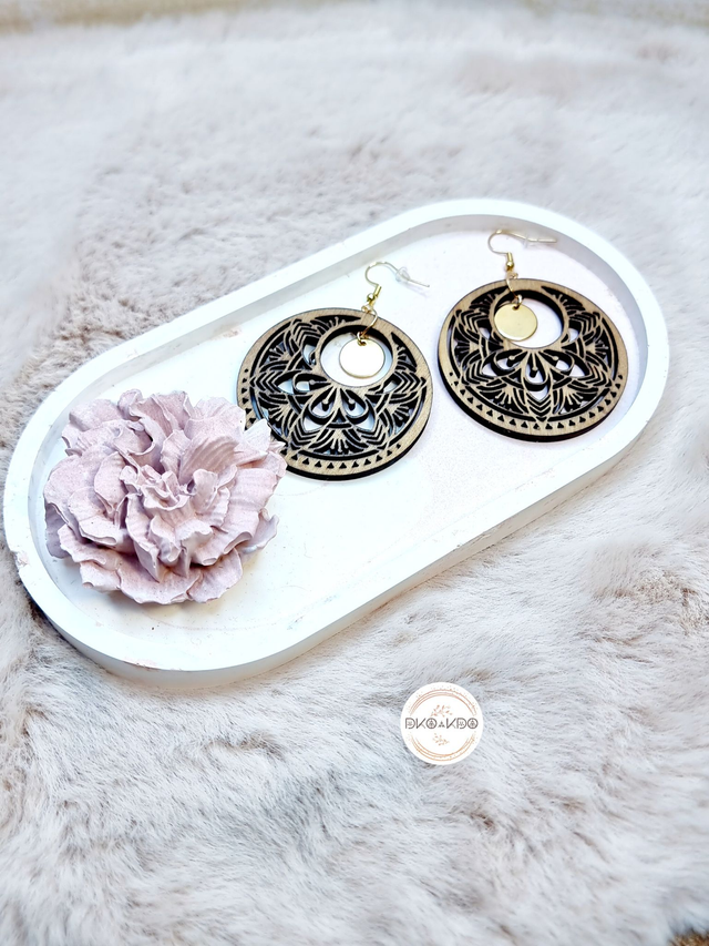 Boucles d'oreilles bois motifs Mandala 