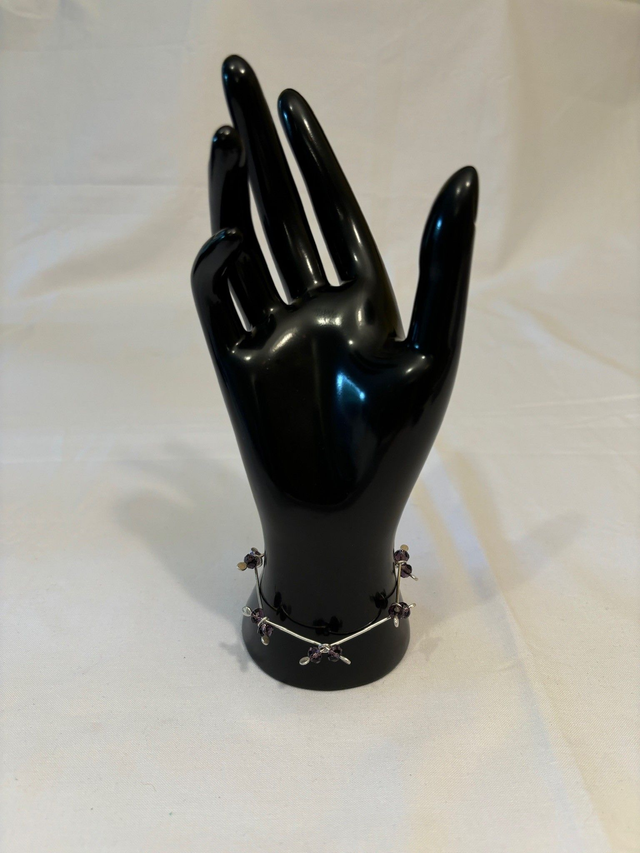 Sterling Silver Link Bracelet with Purple Crystal Clusters – Handmade