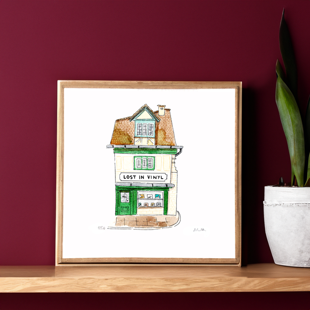 Lost in Vinyl – Cambridge Record Shop Art Print – Music Lover Wall Decor – UK Indie Music Gift