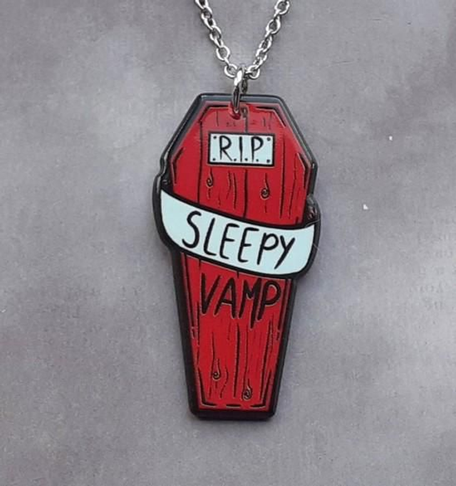 RIP Sleepy Vamp Coffin Necklace 
