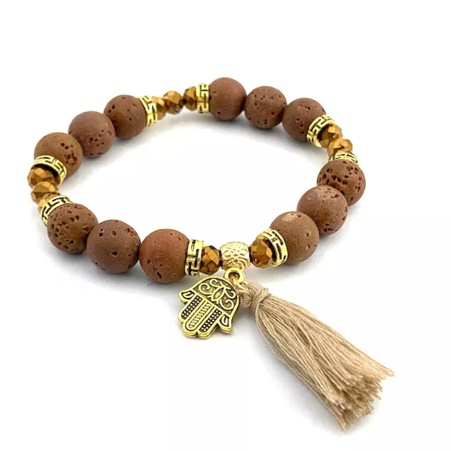 Hamsa hand Armband Lavasteen Bruin