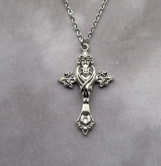 Gothic Bat Cross Necklace 