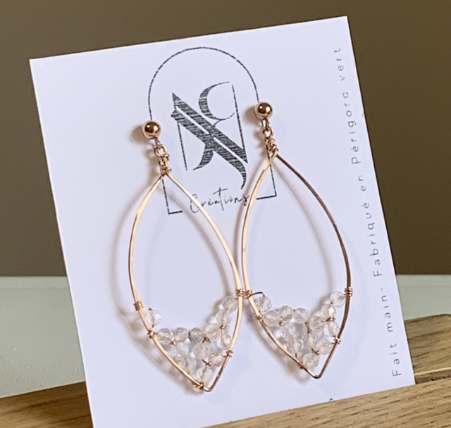 Boucles d’oreilles, Quartz Cristal de Roche, Goldfilled rose (or rose laminé 14K)