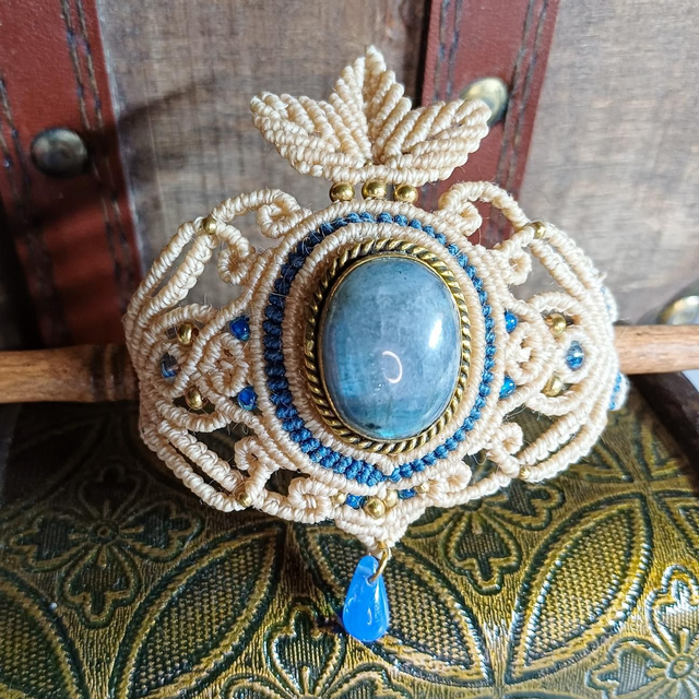 Barrette micromacramé labradorite