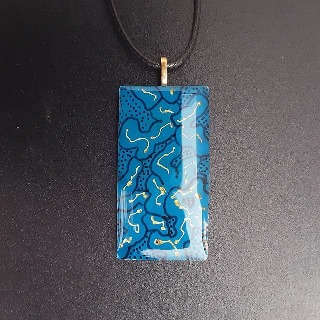 Pendentif grand rectangle collection Elégance fond bleu pétrole et décor noir et or