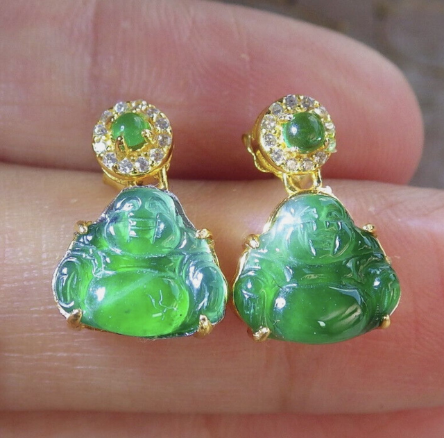 Boucles d&#039;oreilles dieu jadéite argent vert glacé