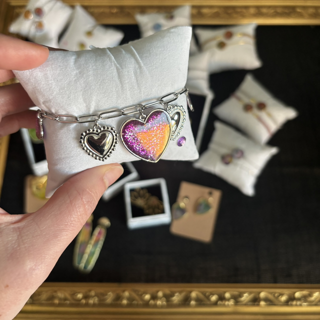 Bracelet multi cœurs paillettes