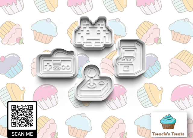 Retro Gamer Theme Fondant/cookie stamps with cutters 