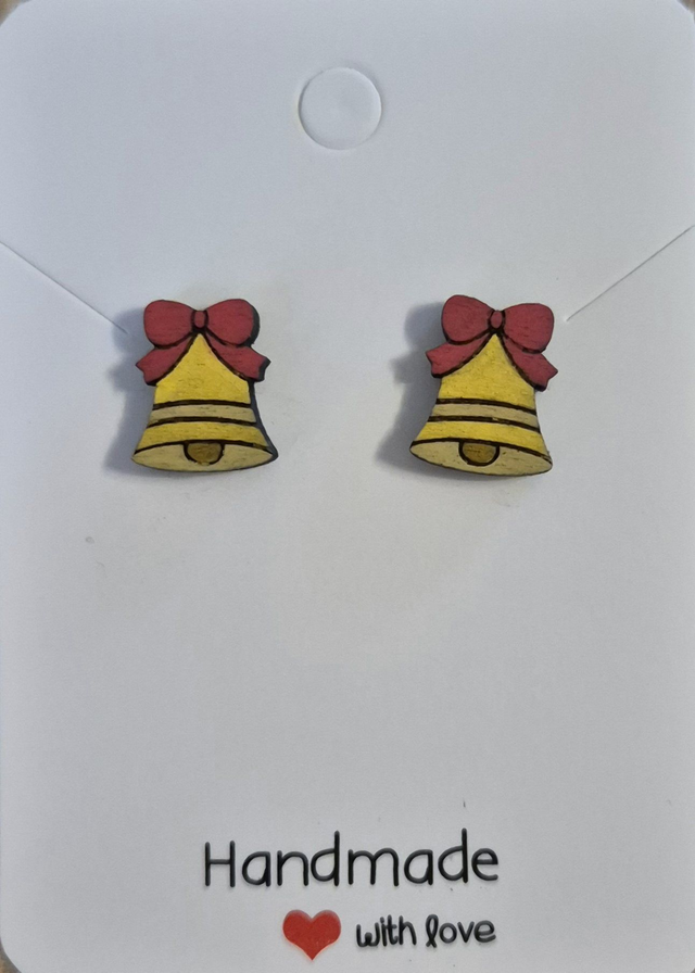 Christmas Bells Wooden Stud Earrings  