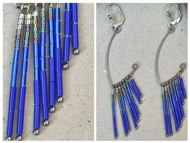 Boucles d&#039;oreilles longues, perles de verre miyuki ( argent, bleu) acier inoxydable argent, pièce unique -sans nickel 