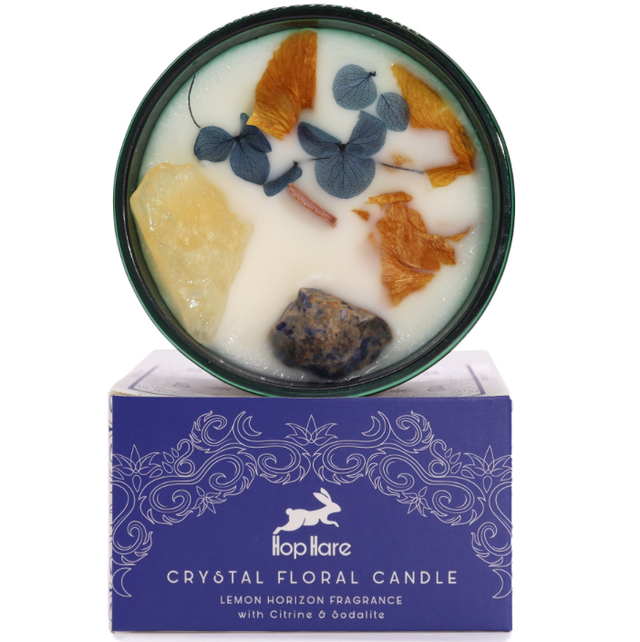 Hop Hare Lemon Horizon &amp; Sodalite Crystal Soy Candle - The Sun