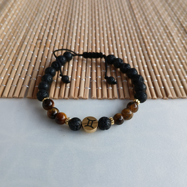 Sterrenbeeld armband Tweelingen - Lavasteen en Tijgeroog (7.032)